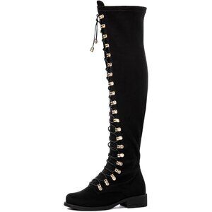 Women's Black Faux Leather Side Zipper Over The Knee Thigh High Tall Boots